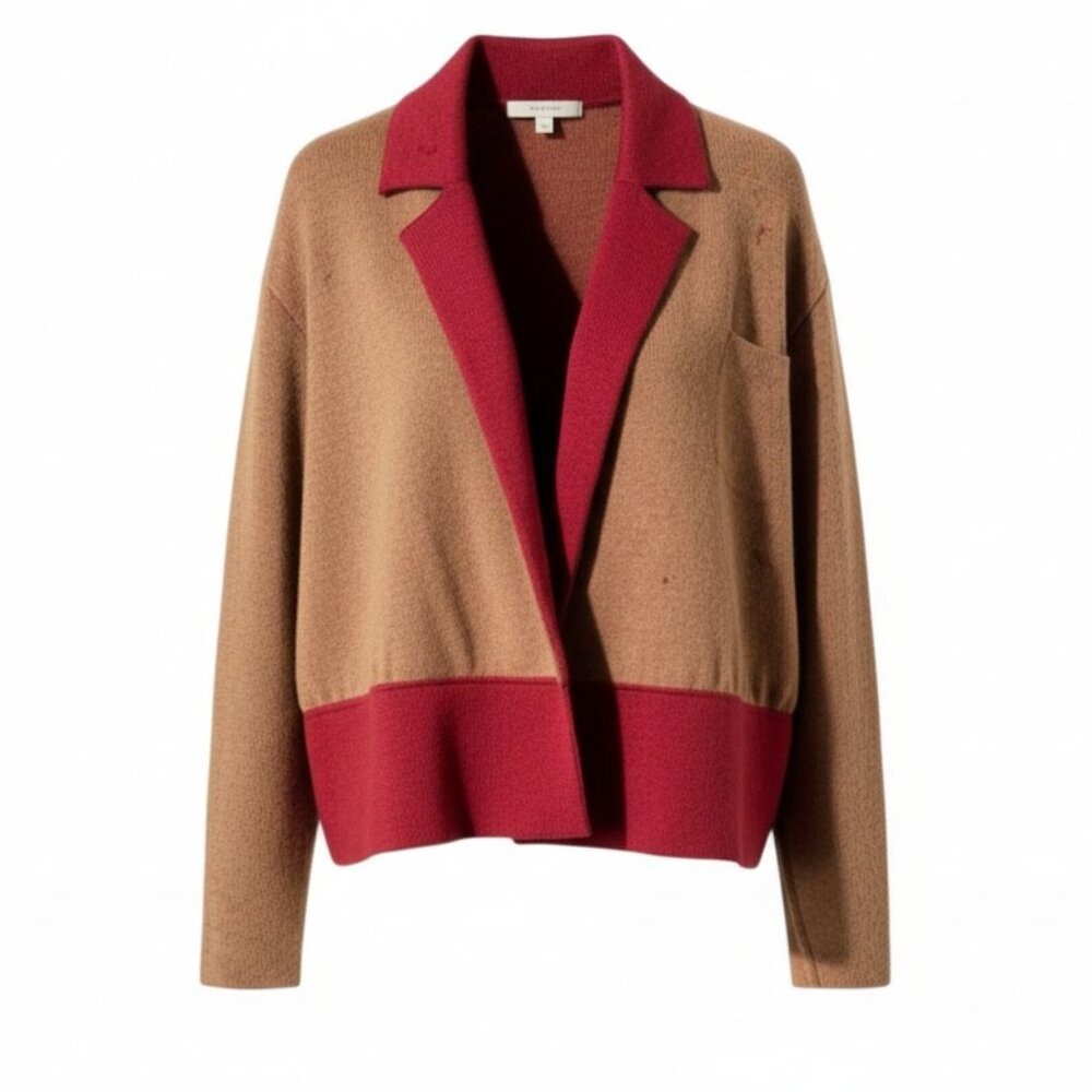 St. John by Marie Gray Red and Tan Knit Cardigan VINTAGE 1970's/80's